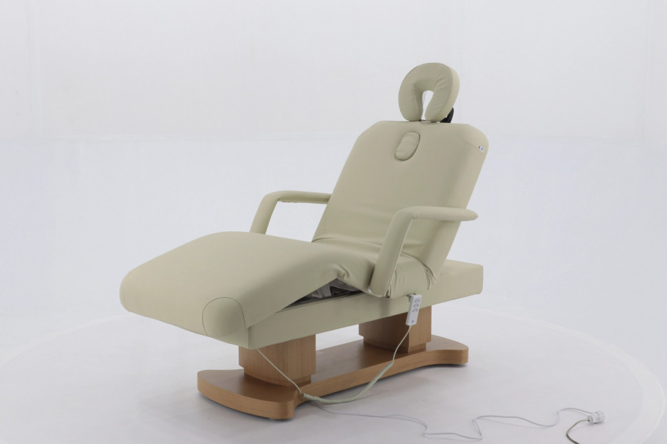 Массажный стол электрический MED-MOS ММКМ-2 (КО-156Д) светло-бежевый с основанием светлое дерево (Р)